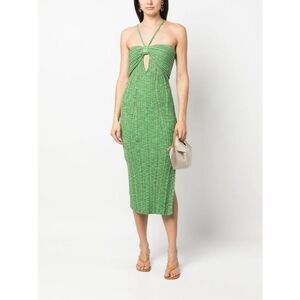 NWT Cult Gaia Elfreda Rib Knit Pleated Cut-Out Midi Dress Emerald Green Size XS